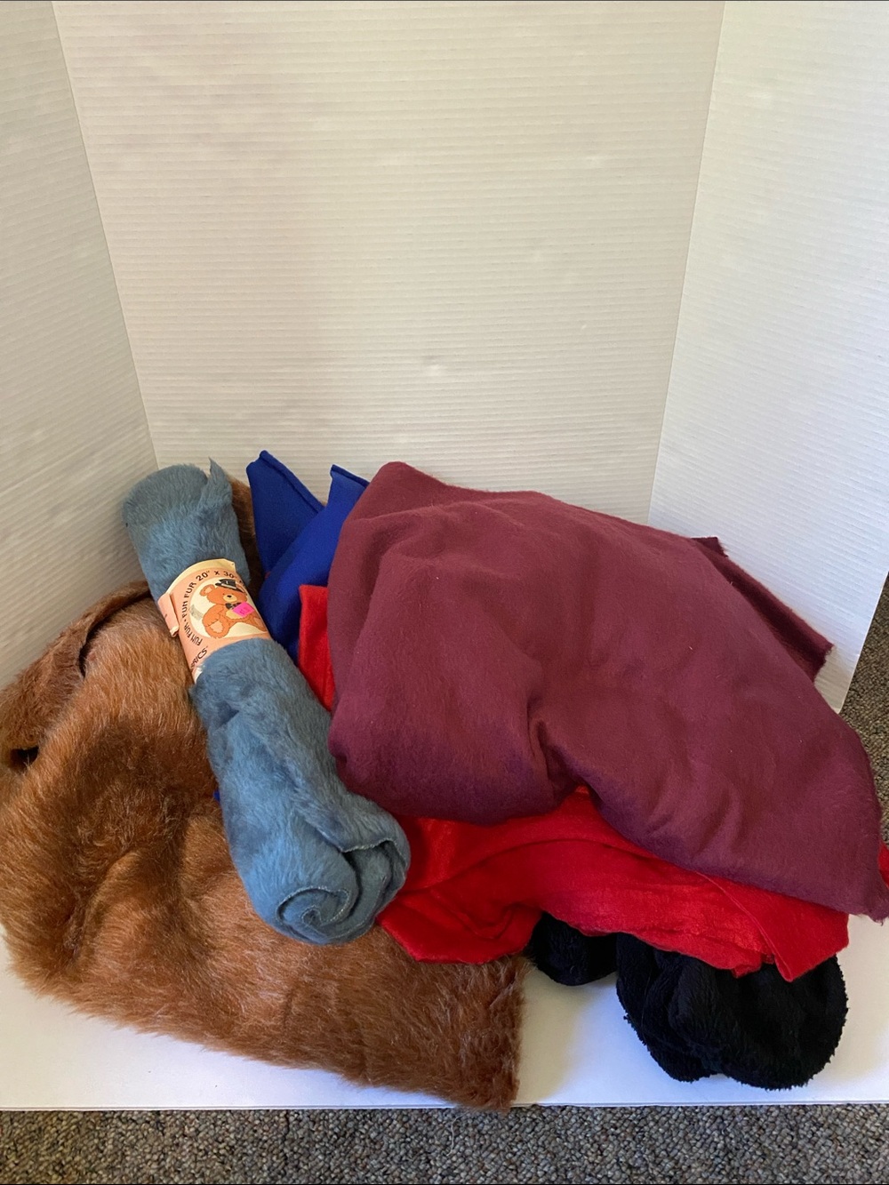 Mixed Fabric Bundle - Burgundy, Red, Blue, Black, Brown Fleece Faux fur